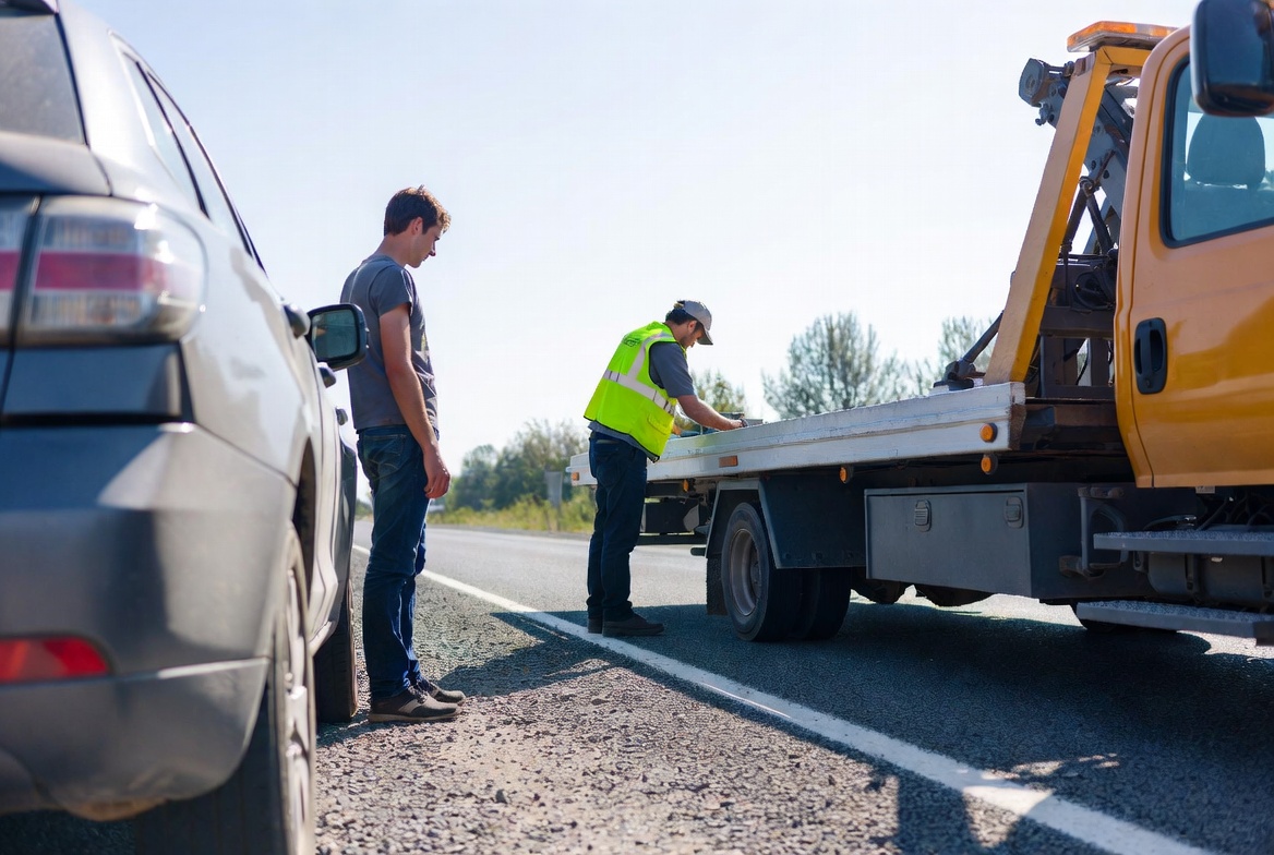 Tow truck helping a stranded vehicle